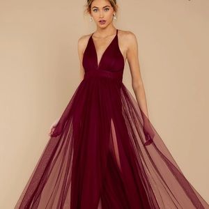 Burgundy Long Maxi Gown Dress with Slits